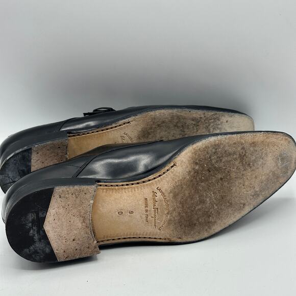 SALVATORE FERRAGAMO Lavorazione Leather Monk-Strap Shoes Black Sz 9 D $1475 - Picture 8 of 9
